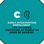 A large C with the outline of an ear over the text Early Intervention enrollment for children identified as D/deaf or hard of hearing